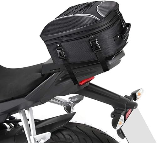 KEMIMOTO - Bolsa de sillín para Motocicleta, Bolsa Trasera de Doble Uso con Funda Impermeable, Bolsa de Casco Extensible de 22 a 34 L, Mochila de Almacenamiento para Equipaje con 6 Correas