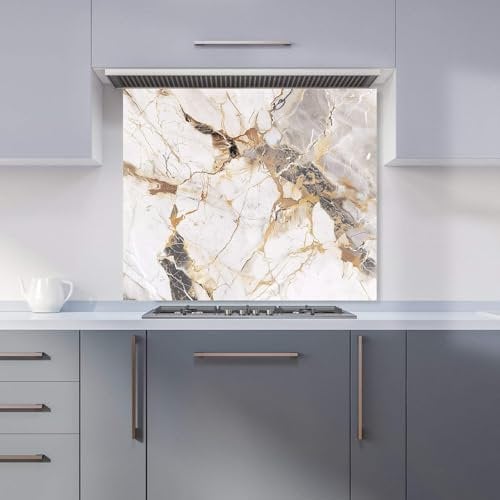 Premium Sleek Pale Marble Effect Kitchen Splashback 6mm Toughened Glass Kitchen Splashback – Heat Resistant Splashback for Kitchens, Perfect for Cookers and Hobs, Polished Edges