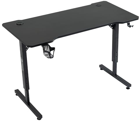 KRAKEN CHAIRS Gaming Schreibtisch Höhenverstellbar - 120x60 cm - Metallrahmen Gaming Tisch mit USB-Buchse, Kabelkanal, Getränkehalter, Kopfhörerhaken - Höhenverstellbarer Computertisch - Office Table