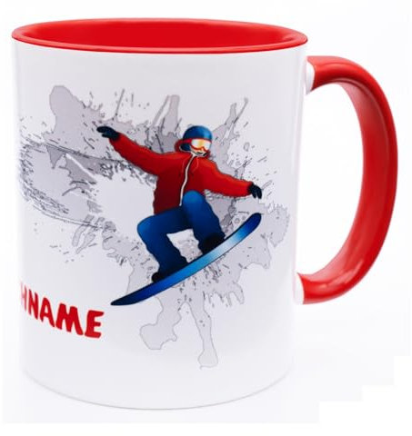 Snowboarder Tasse mit Namen personalisiert Snowboardfahrer Motiv Becher Snowboarden Geschenk Zubehör lustig Accessoires Figur Snowboard fahren Gadgets Fun Deko Mann Frau Lehrer Berge Keramik 330ml
