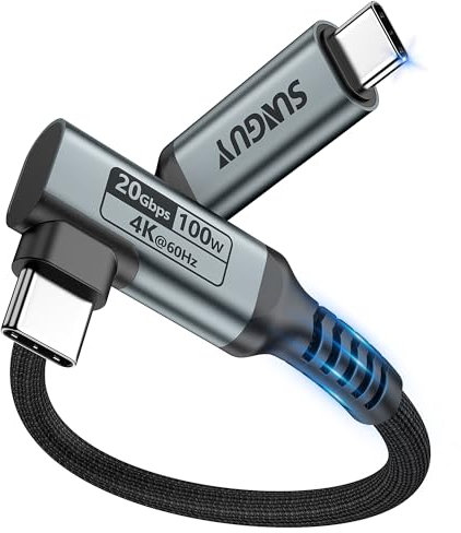SUNGUY USB C auf USB C Kabel 90 Grad, 30CM 20Gbps Ladekabel USB C,100W Schnellladekabel USB C, 4K@60Hz Videoübermittlung USB C Kabel für iPhone 16/15 Pro max, Laptop, Monitor,Mobiltelefon,SSD