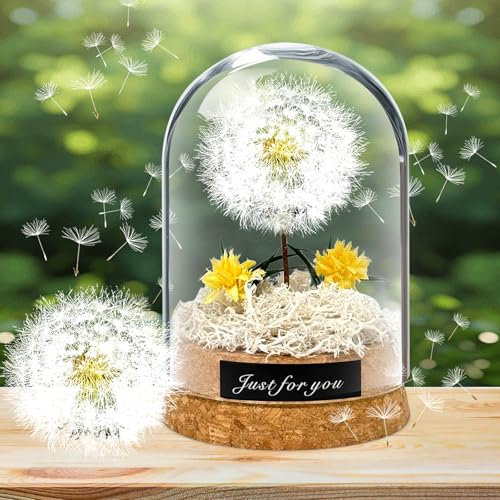 Wunschblume, Wunscherfüller Pusteblume im Glas, Besondere Geschenkidee, Valentinstag, Hochzeit, Muttertag, Glücksbringer Geschenke für Mama Freundin, Schwester Geschenk Weihnachten, Blumen Geschenk