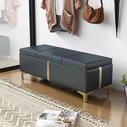 Moderne gepolsterte Polsterbank mit Stauraum und Metallbeinen, 80 cm