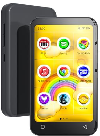 TIMMKOO 80GB Kids MP3 Player with Bluetooth and WiFi, Parental Controls, Pre-Installed Spotify, Spotify Kids, Audible, 4 Touch Screen MP4 Music Player Up to 1TB (Black)