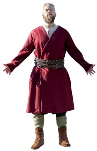 Leonardo Carbone® Herren Klassisch Klappenrock Balder | Elegante Silhouette | Perfekt Für LARP | Mittelalter Kleidung | Wikinger Kostüm | Umhang | Waffenrock | Stola | Wolle Rot S, M