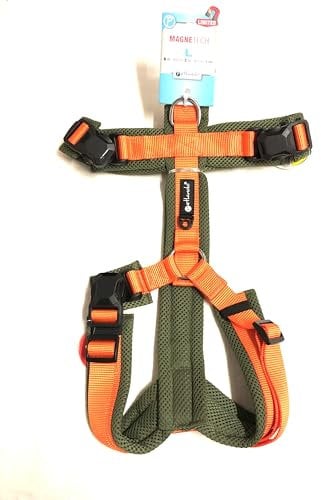 Petlando MAGNETECH Hundebrustgeschirr Y-Comfort Orange/Olive L (Halsumfang 46-80 cm, Brustumfang 56-82 cm, 4 cm breit)