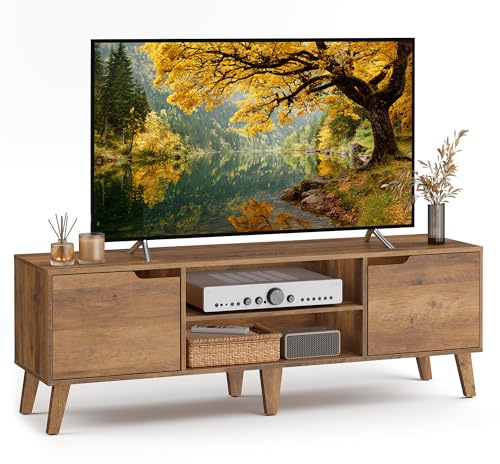 VASAGLE TV Stand for 65-Inch TVs, Entertainment Center with Adjustable Shelf, 58-Inch Long Media Console Table, Transitional Style, for Living Room, Bedroom, Honey Brown ULTV556K01