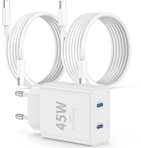 QZIIW Super Rapide Samsung Chargeur Type C, 45W Double Port USB C Chargeur Rapide Bloc et 60W 1M + 2M USB C câble - PD Quick Charge 3.0 pour Samsung Galaxy S25 Ultra/S24+/S23 /S22/iPhone 16 15 série