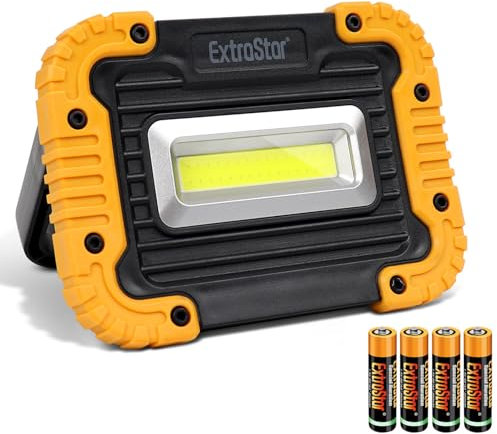 EXTRASTAR Linterna de Trabajo LED con Borde Naranja - 3 Modos, 320LM, Imán y Soporte, 4pcs Pilas AA Incluidas para Taller, Camping y Emergencias-Type L