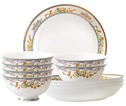 CWCQGH Juego de vajilla de Porcelana de 10 Piezas, Juego de vajilla de Comedor con diseño de Flores Vintage, Cuenco y Plato para Cena.