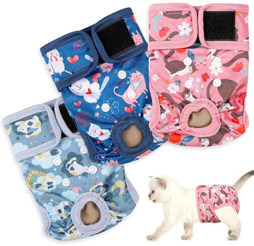 Wiederverwendbare Katzenwindeln, 3 Stück, mit guter Saugfähigkeit, für weibliche und katze Windeln, einfach anzuziehen, entzückende katze-Windeln, sichere (S)