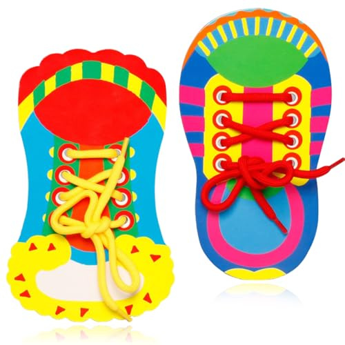2 Stück Schleife Binden Lernen Kinder, Schnürschuh Aus Holz, Frühpädagogische Lehrmittel Spielzeug, Schuhe Schnürsenkel Spielzeug für Kinder, Schnürschuhe Lernwerkzeug