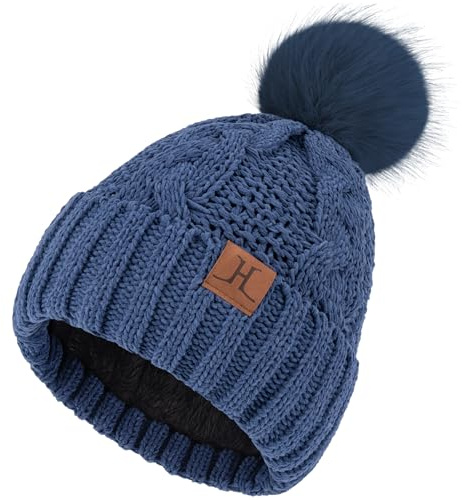 ZASFOU Mütze Damen Winter Beanie mit Fleecefutter Warme Chenille Wintermütze Thermo Zopfmuster Pompom Mützen Strickmütze für Frauen Geschenk