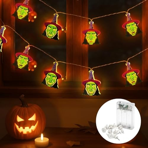CozyHome Lichterkette Hexe – 20 LED in Warmweiß & 5 Meter I Mit Batterie | Mit Timer I Halloween Lichterkette Halloween Fairy Lights Battery I Led Beleuchtung Innen Girlande Deko Helloween Theme