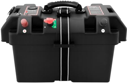 Multi-Functional Battery Box with Dual USB Ports, LED Voltmeter & Overload Protection, Quick-Connect Terminals for RV, Marine, Camper, Off-Grid Power Storage