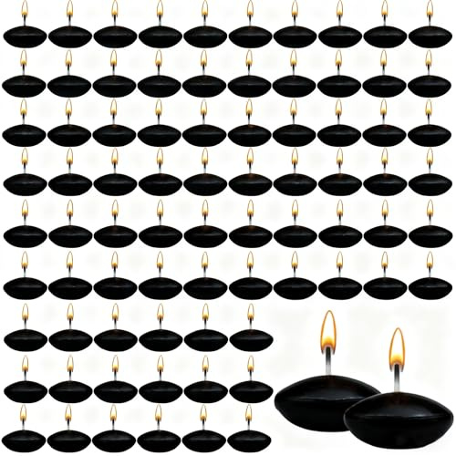 80 Stücke Schwimmkerzen, Unparfümierte Schwimmkerzen, Teelichter Kerzen für Hochzeitspool, Wasserbecherdekoration, für Valentinstag, Halloween, Weihnachten und Hochzeits-Pooldekorationen(Schwarz)
