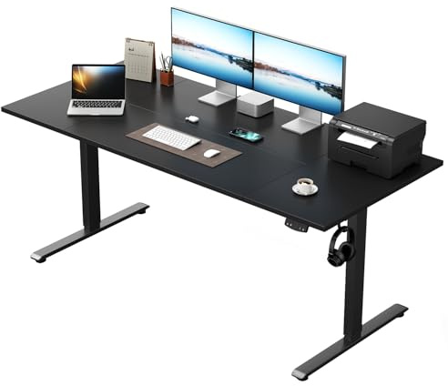 Klicelor Bureau électrique réglable en Hauteur 120x80 cm | Bureau ergonomique, 2 positions mémoire, charge 70 kg, anti-collision, plateau 4 parties, idéal télétravail, Noir