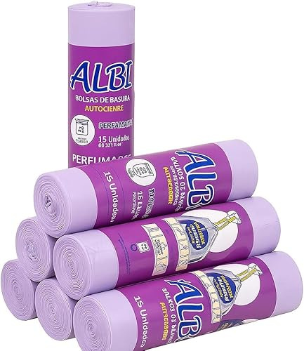 10 rollos de bolsas de basura perfumadas 25L (55x60 cm) | 15 uds por rollo | Autocierre fácil, multicapa y antigoteo para hogar