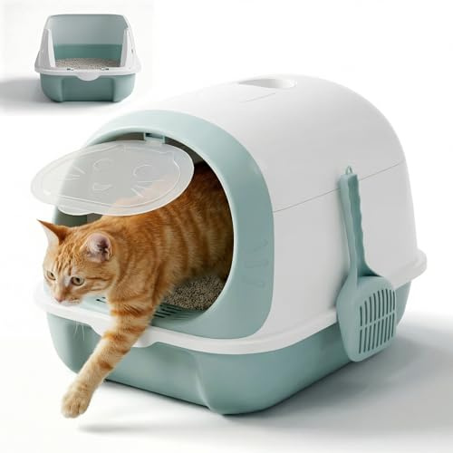 3-in-1 Katzenklo, mit deckel, Zvonema Katzentoilette hoher Rand, niedriger Einstieg für Kätzchen & Seniorkatzen, Katzen klo mit Luftfilter & auslaufsicherer Boden, für alle Katzenstreu, 50 x 35 x 37cm