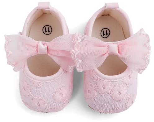 Scarpe da Battesimo Neonata Scarpine Primi Passi | 3-18 Mesi Prima infanzia, con Fiocco, Suola morbida