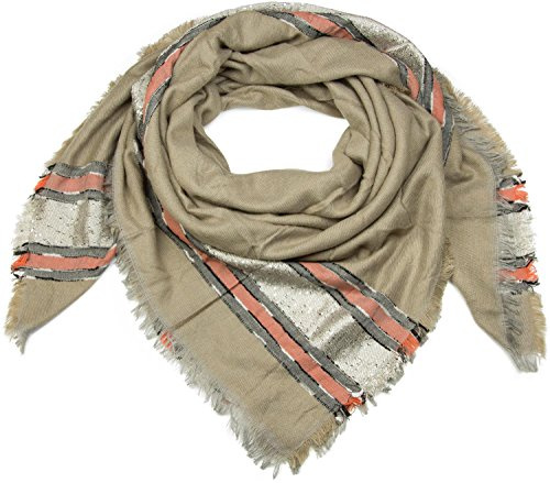 styleBREAKER Damen Viereckstuch Pailletten Streifen 143x140cm | XXL Tuch. Fransen. weiche Haptik. als Dreieckstuch tragbar. leichte Web Optik. winterfest. wärmendes Material.