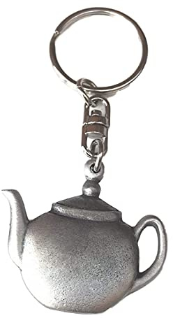 Emblems-gifts Teapot Handcrafted From English Pewter Key Ring + 59mm button badge + gift bag
