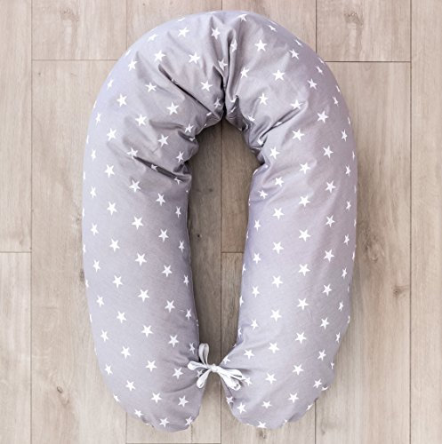 LOOLAY® Stillkissen XXL EPS Styropor-Füllung Lagerungskissen Seitenschläferkissen Ink.Bezug 170cm (Sternchen grau)