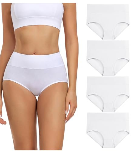 wirarpa Damen Unterhosen Baumwolle Slips Damen Hoher Taille Atmungsaktive Taillenslip Wochenbett Unterwäsche Mehrpack Größen 32-58, Weiß, Medium (38/40)