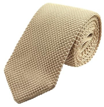 WANYING Herren 7cm Schmale Strickkrawatte Gestrickte Narrow Krawatte Retro Sporty Casual Büro Basic für Gentleman - Einfarbig Beige