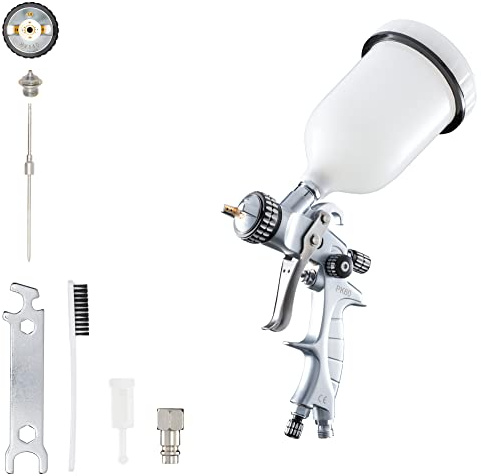 BenBow Lackierpistole PK60 HVLP 1,8 mm + 600 ml Fließbecher – optimal für Autogrundierungen, DIY – geeignet für schwerere Lacke – hohe Sprühqualität – Druckluft-Spritzpistole