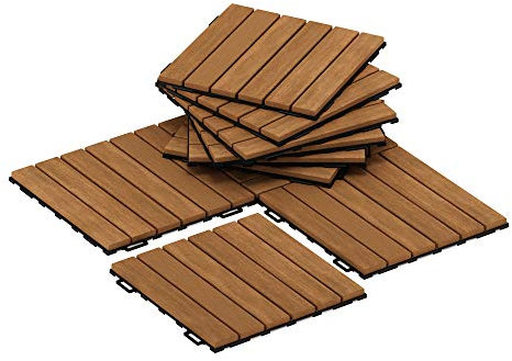 Furinno Tioman Outdoor Bodenbelag Holzfliesen Interlock 10PC / CTN, natur, 30,51 x 30,51 x 2 cm