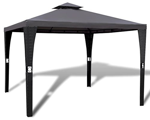 tidyard Partyzelt PE Rattan Garten Festzelt Pavillon Zelt Gartenpavillon ohne Seitenteilen Wasserresistentes Dach 3 x 3 m H?he 2,6 m