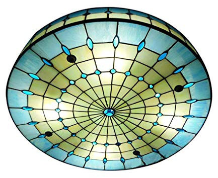 Tiffany Deckenleuchte Handgefertigte, Farbenfrohe und Kreative Deckenlampe zur Unterputzmontage Spezielle Dekoration für Schlafzimmer, Wohnzimmer, Hotel, Küche, Restaurant, Blau, E27 Basis, Ø40cm