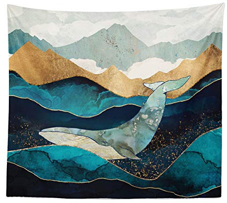 BOYOUTH Wandteppich mit Naturlandschaft, abstraktes Wal- und Bergmuster, Digitaldruck, Wandbild, Strandtuch, 180 x 229 cm