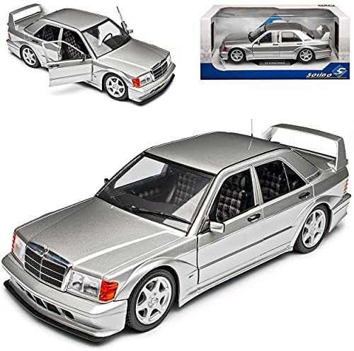 Mercedes-B C-Klasse 190E W201 2.5-16V Evolution II Silber 1982-1993 1/18 Solido Modell Auto mit individiuellem Wunschkennzeichen