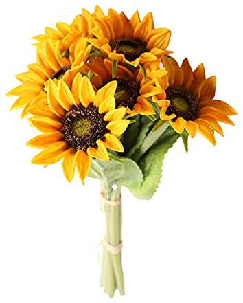 HanOBC Künstliche Sonnenblumensträuße, künstliche Sonnenblumen, fühlt Sich echt an, Latex-Blume mit weichem PU-Stiel, künstliche Blumen, Dekoration, Brautstrauß, Hochzeitsstrauß, Gelb, 6 Stück