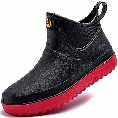 GURGER Stivali di Gomma Uomo Bassi Stivali da Pioggia Stivaletti Corti Stivaletto Impermeabili Wellington Boot Nero Rosso 43 Taglie