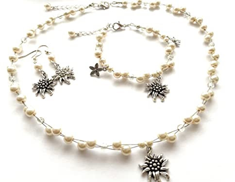 Trachtenschmuck Set in creme, Collier, Armband und Ohrhaken
