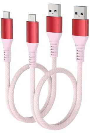 Maxonar USB C Cable[10Gbps Data] USB3.2Gen2 Type C Android Auto Cable QC3.0 3.1A USB A to C Fast Charger for Samsung Note20 Galaxy S23/S22/S21/S20 Z Flip 5 Tab S9 Pixel 8 Pro (2Pack, Red, 50CM)