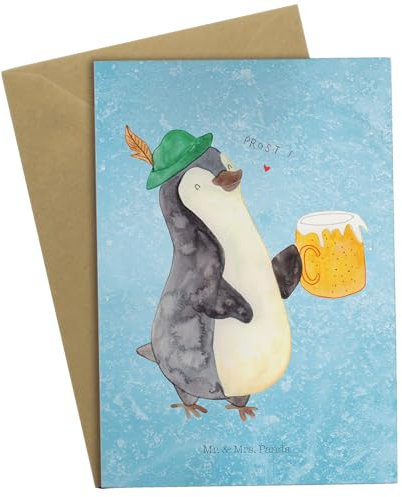 Mr. & Mrs. Panda Grußkarte Pinguin Bier - Geschenk, oktoberfest 2023, Pinguine, Ansichtskarten, Oktoberfest, Bierchen, Klappkarte, beschwippst,