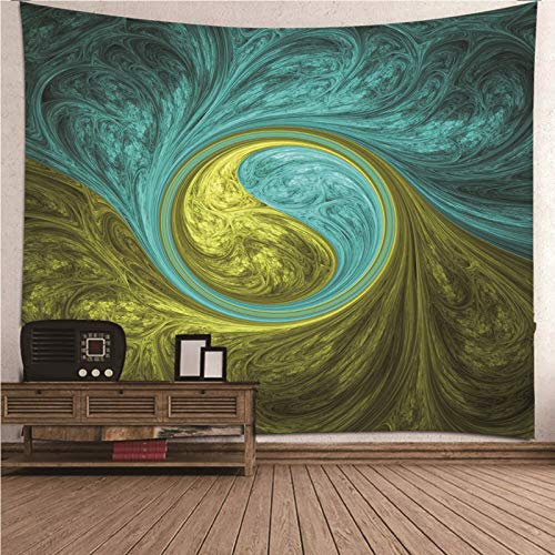 EHOMERY Wandteppich Spirituell Wandtuch Hochkant Grün Blau Yin-Yang-Muster Aesthetic Home Wanddekoration Wandbehang Wandschmuck Groß Schlafzimmer Wohnzimmer Wanddekoration 150X150Cm