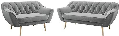 MKS MEBLE Sofa Grau - Moderne Sofa Set 3+2 - Skandinavische Deko Polstersofa - Pirs Zwei Loungesofas - Fünf Personen Grau