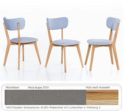 expendio 4X Stabiler Holzstuhl Norina 12 Polsterstuhl Esszimmerstuhl Küchenstuhl Massivholzstuhl Verschiedene Varianten, Holzart:Eiche Bianco geölt, Bezugstoff:Hera Taupe