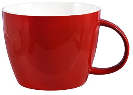 Rot XL Porzellan Tee Kaffeetasse 900 ml, breite Tasse mit Griff, für Büro & Zuhause zum Servieren von Kaffee, Tee, Kakao, Milch, helles Geschenk passend zu Küche, Tisch und formellen Esszimmern
