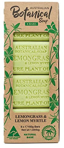 Australian Botanical Soap Bar Multipack Natural Soap Bars With Organic Shea Butter Sustainably Sourced Plant Oils Lemongrass & Myrtle Pack of 8 x 193 GMs