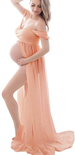 Umstandskleid Lang Übergroßes Umstandskleid Langes Umstandskleid Spitze Schwangeres Kleid Frauen Kleid Rüschen Kleid Fee Langes Kleid Großes Kleid Swing Mutterschaft Langer Rock Rosa XL