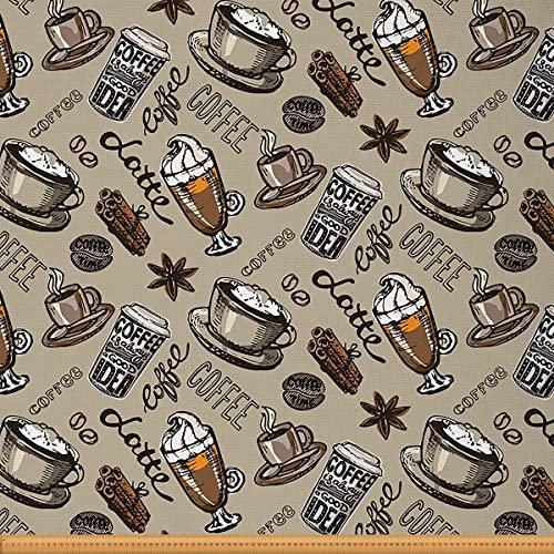 Loussiesd Kaffeestoff Meterware Kaffee EIS Sternanis Zimt Möbelstoff Café Dekorationsstoff für Heimwerkerprojekte Retro Wasserdichter Stoff 184x150cm Braun Grau