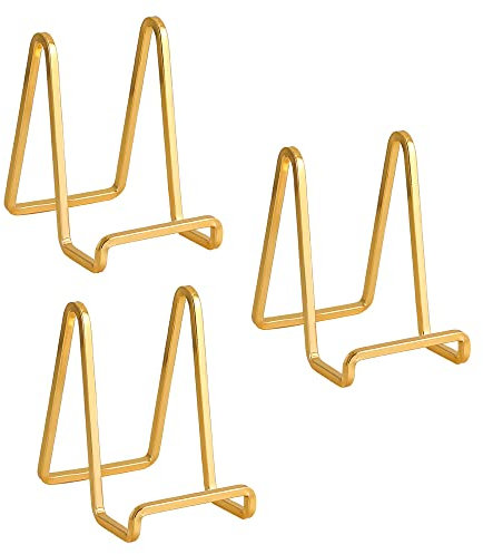 Chevalet Support Presentoir Porte Assiette - 4,5 Pouces Metal Support Assiette Decorative - Support Cadre Photo de Table - Présentoir de Fer pour Plaque | Livre Cuisine | Carte Postale | Art - Or