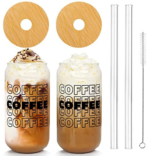 Mason Life Drinking Glasses Set, Can Shaped Glass Cups (Coffee-Black)