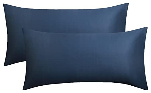 Bedsure Kissenbezug 40 x 80 2er Set - 100% Baumwolle Kopfkissenbezug 40x80, Kissenbezüge mit Reißverschluss, Kissenhülle - Weich Atmungsaktiv und Langlebig, Oeko-TEX Zertifiziert, Blau